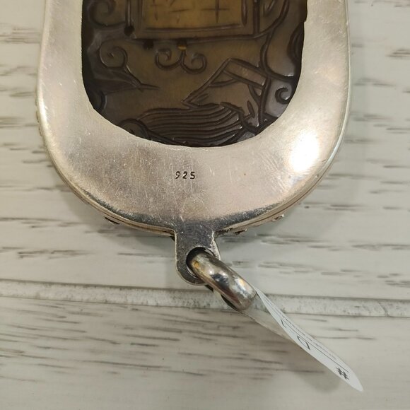 Semi Translucent Asian Carved Jade and Sterling Silver Pendant Charm 66g - Picture 4 of 8